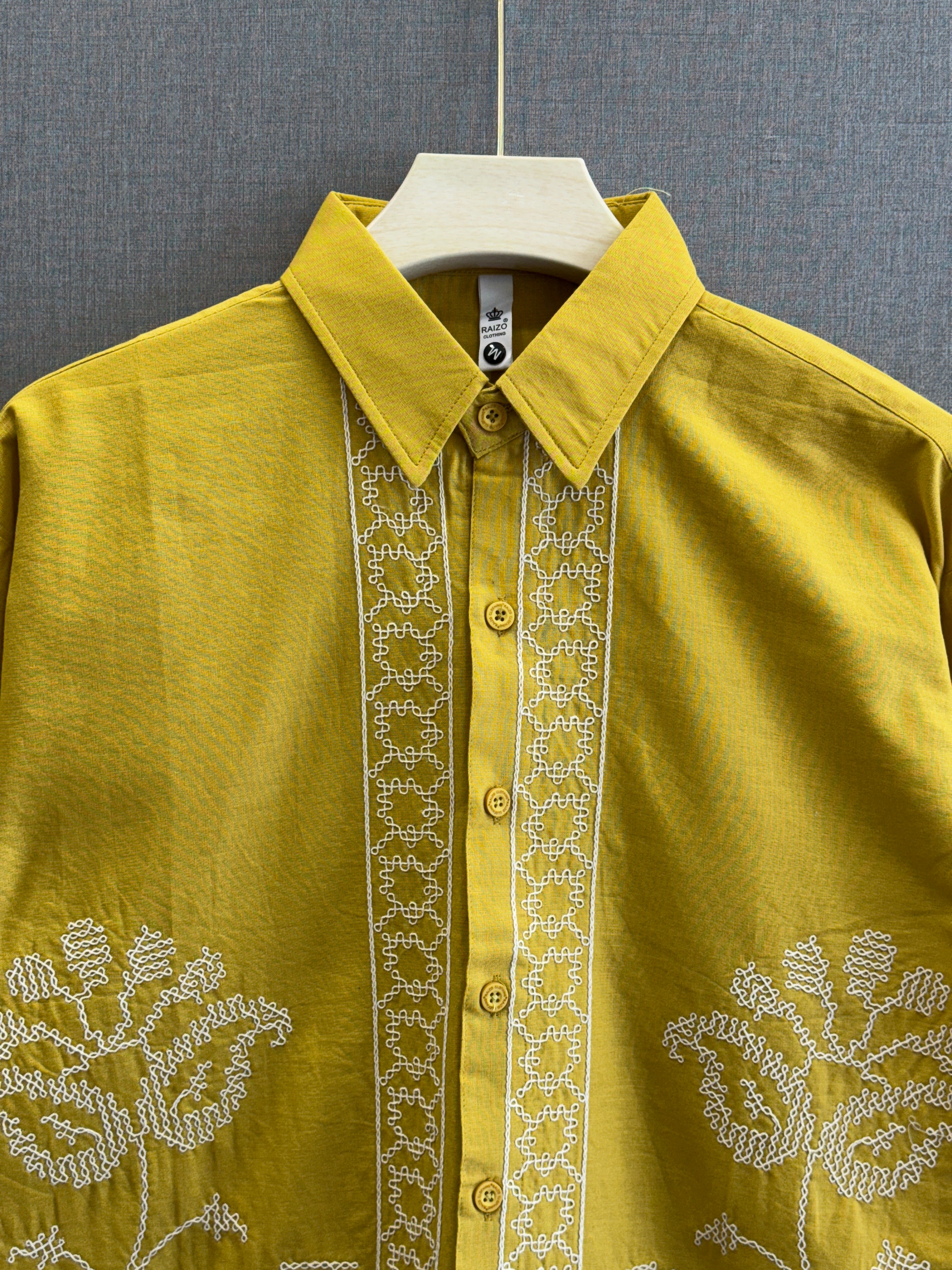 Mustard Floral Embroidered Linen Shirt