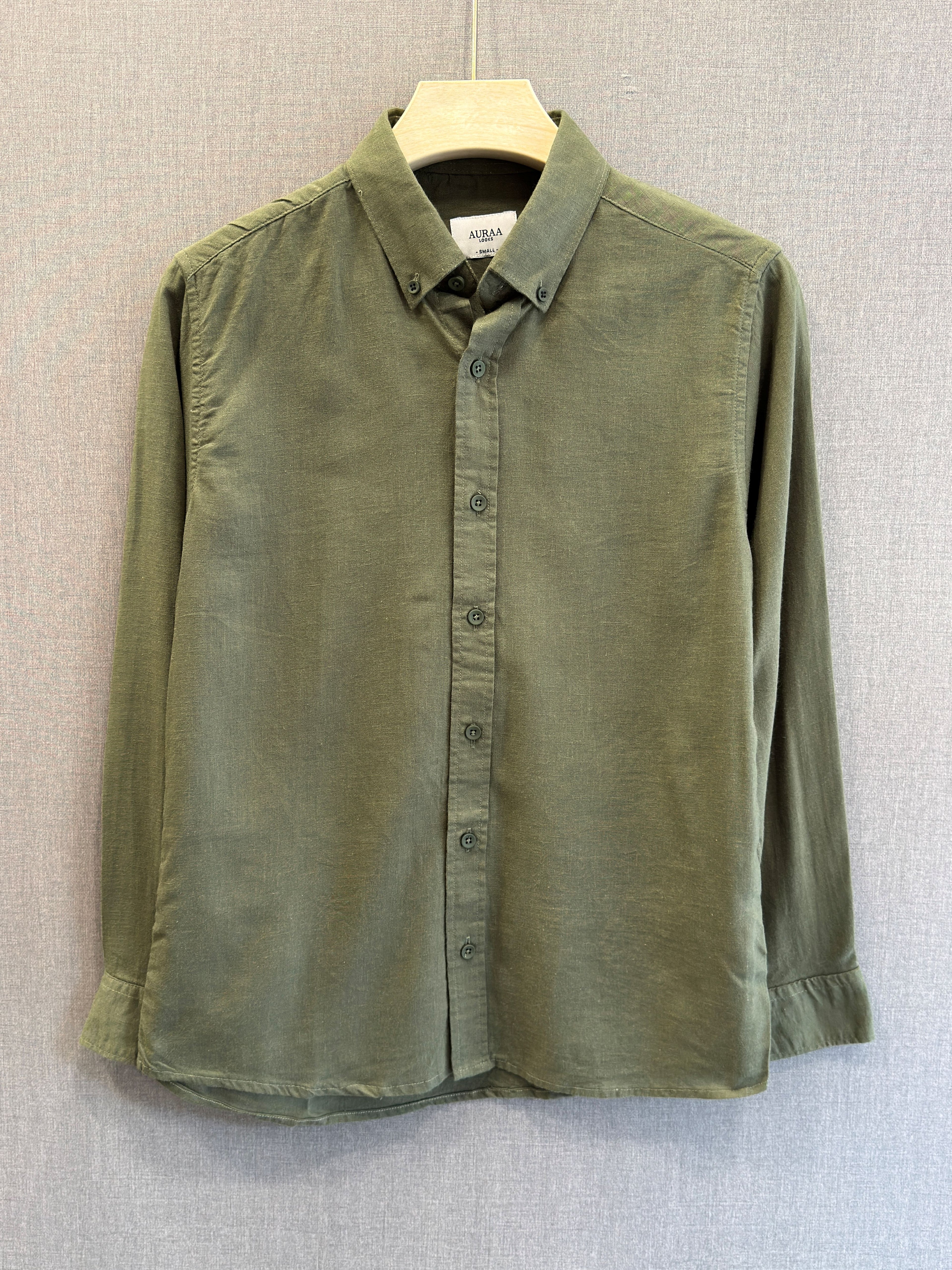 Auraa Luxe Linen Shirt - Olive Green