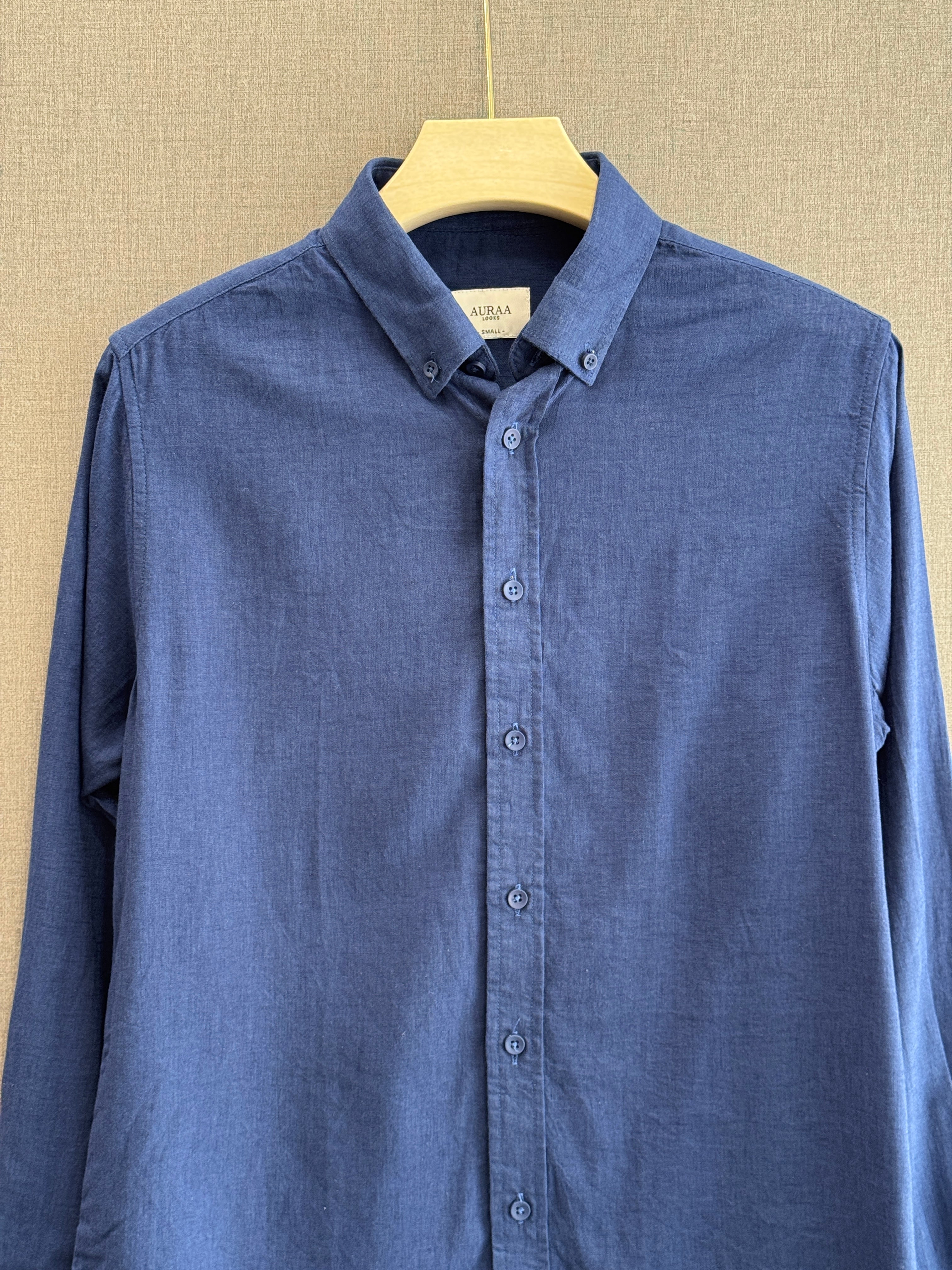 Auraa Luxe Linen Shirt - Midnight Blue