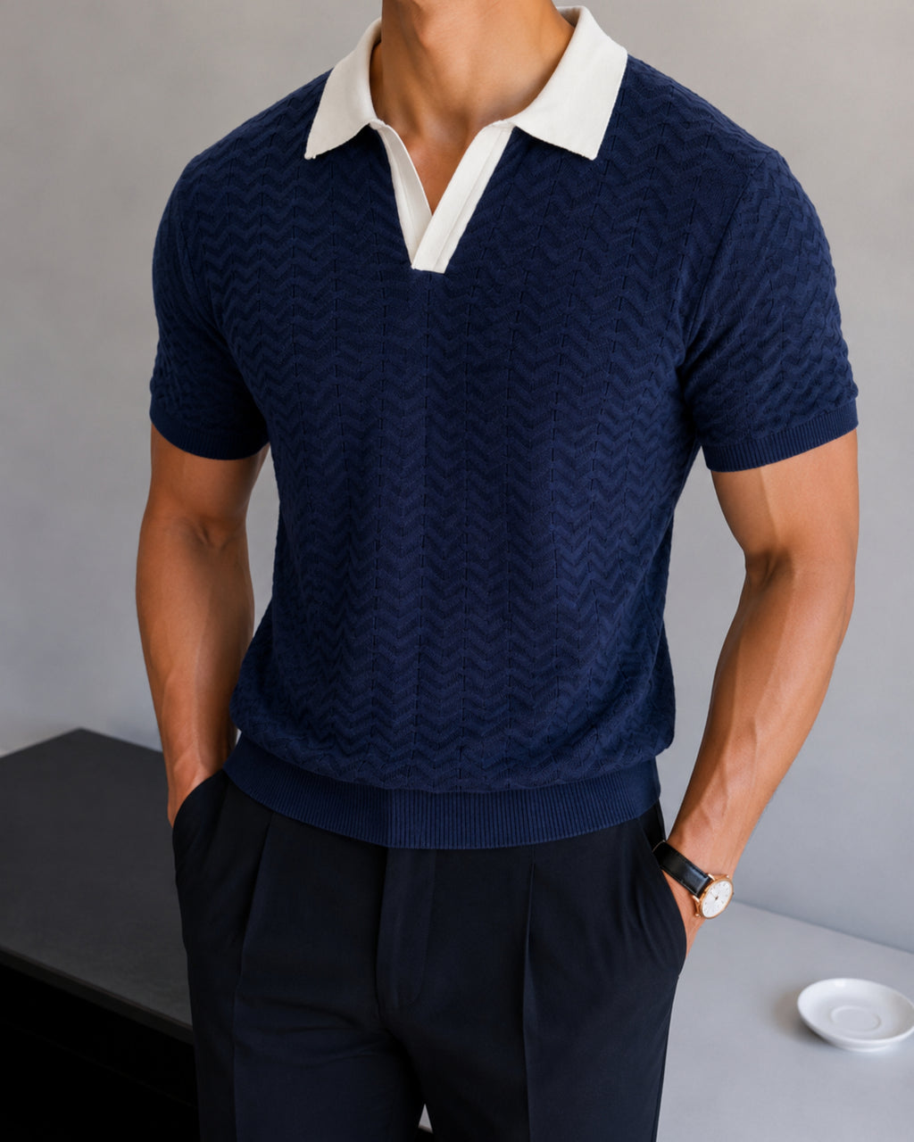 Wave Knit Polo - Midnight Navy