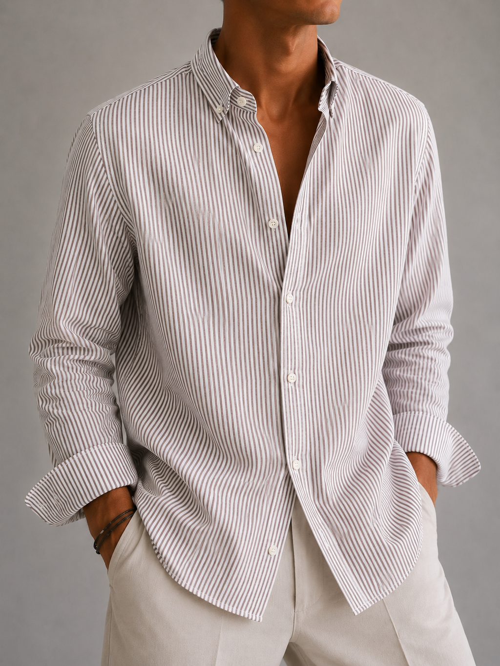 Oxford Stripe Shirt - Sand Taupe