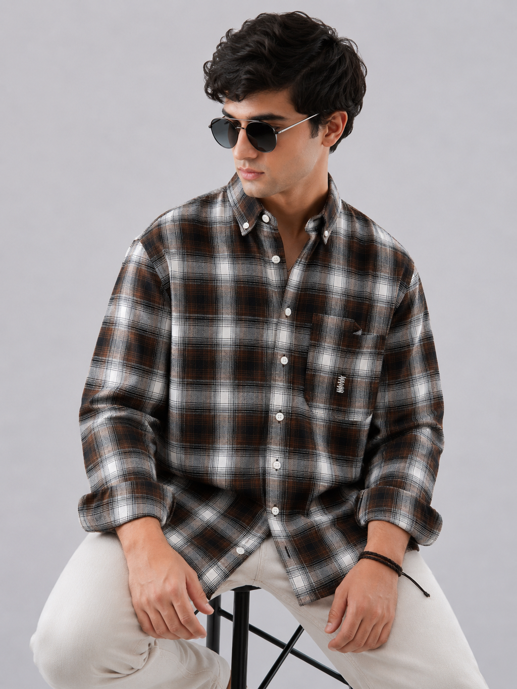 Flannel Check Shirt - Mocha Brown