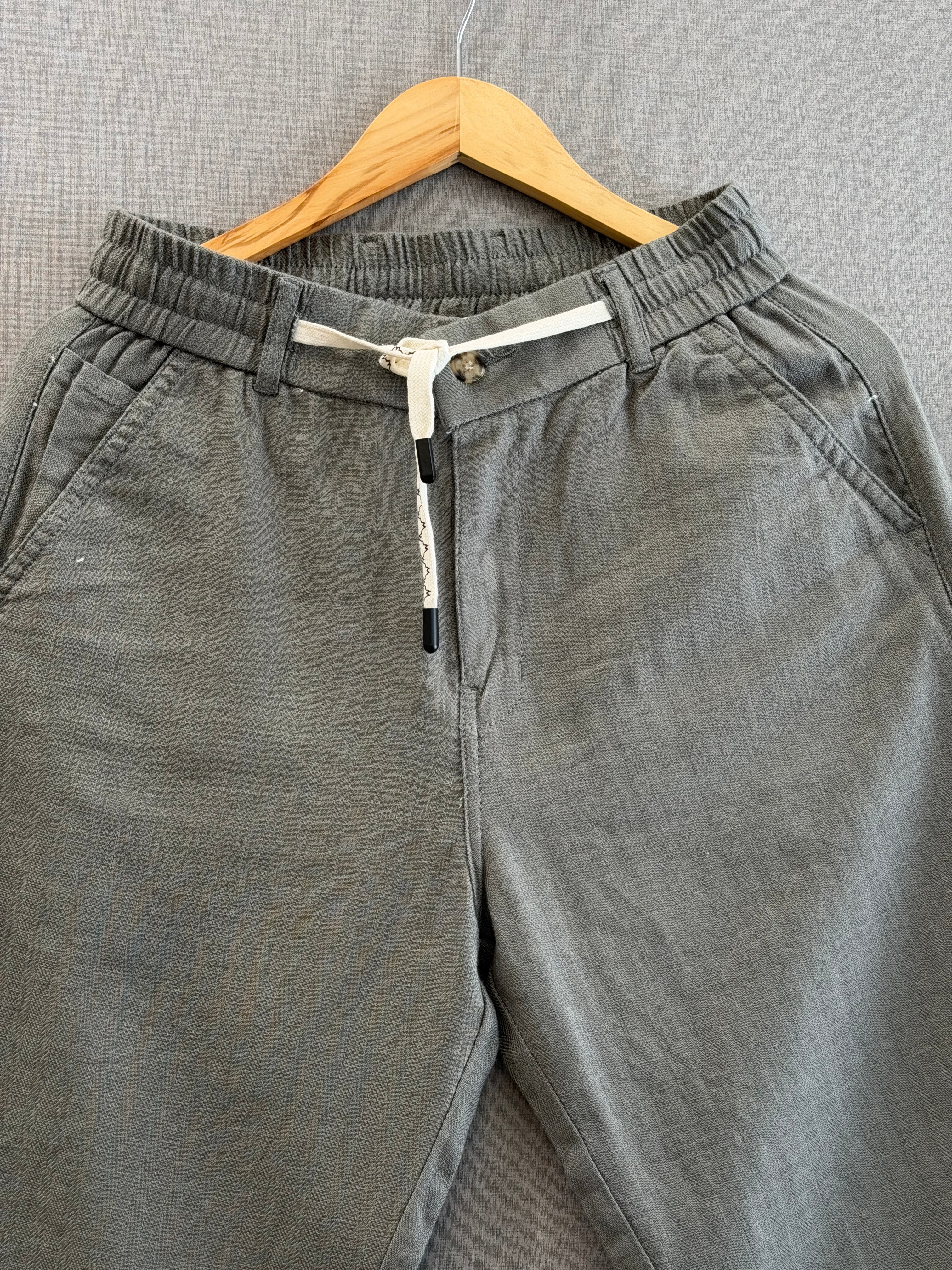 Cotton Linen Straight Fit Pant - Grey Olive