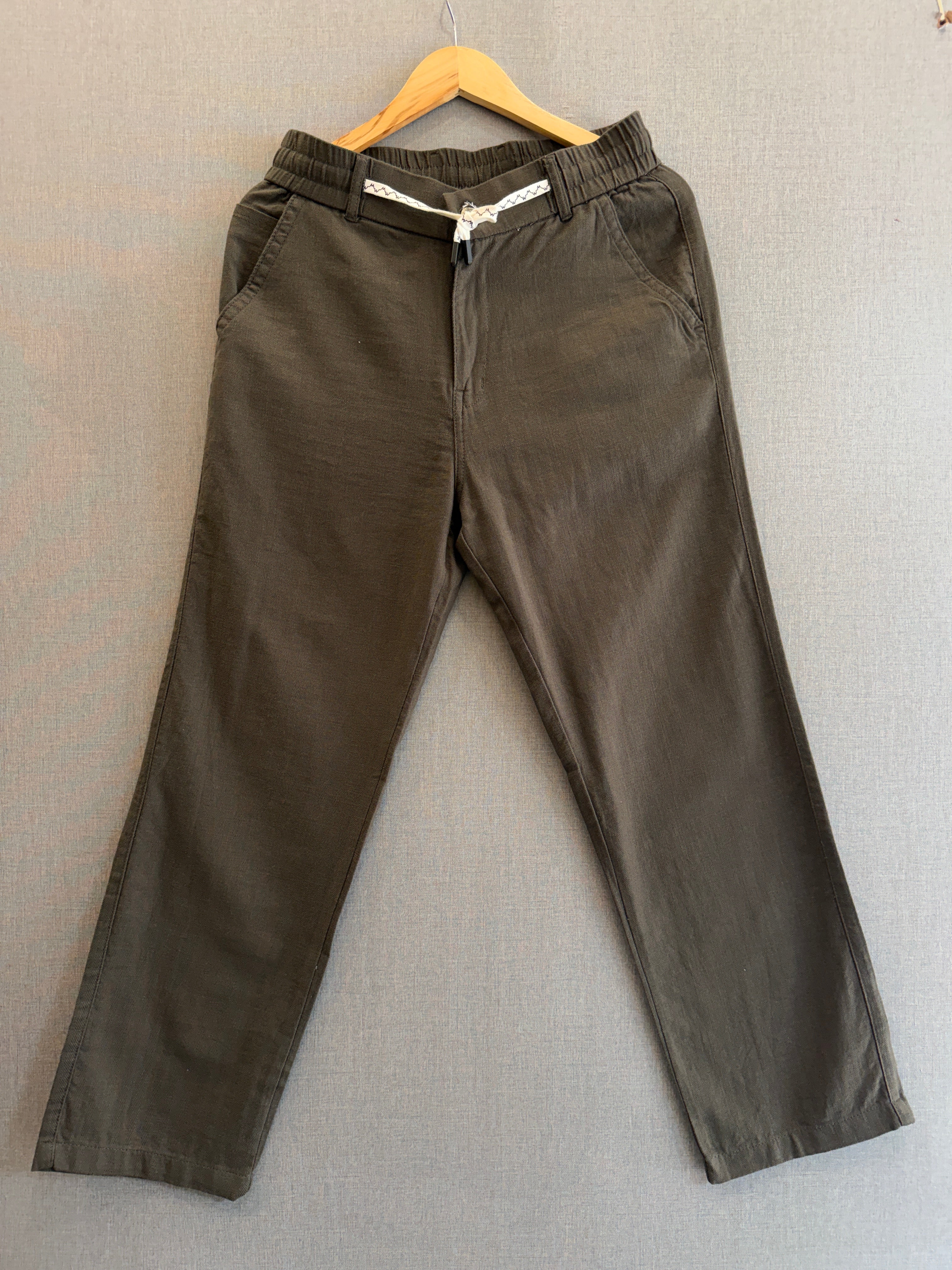 Cotton Linen Straight Fit Pant - Coffee Brown