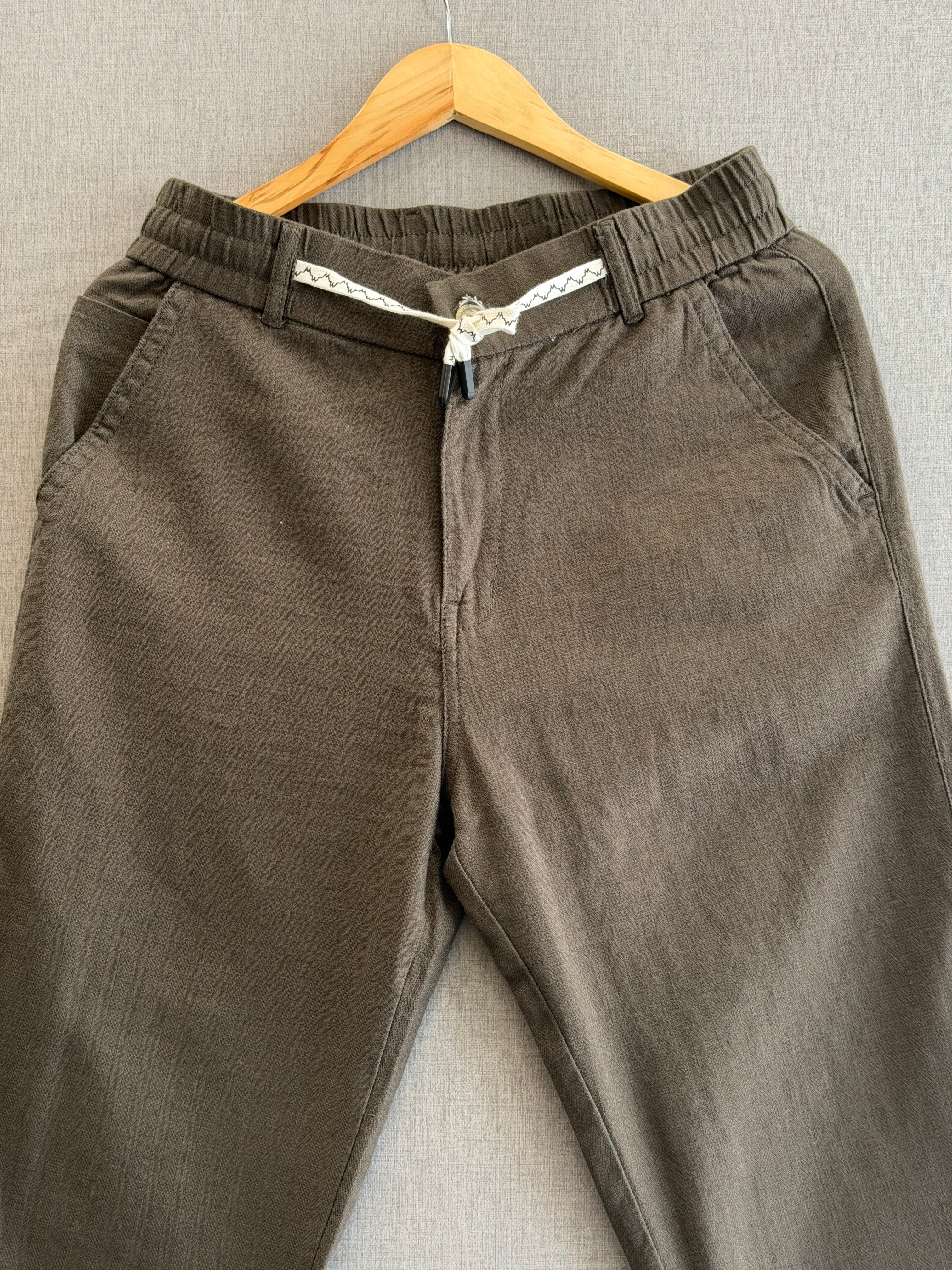 Cotton Linen Straight Fit Pant - Coffee Brown