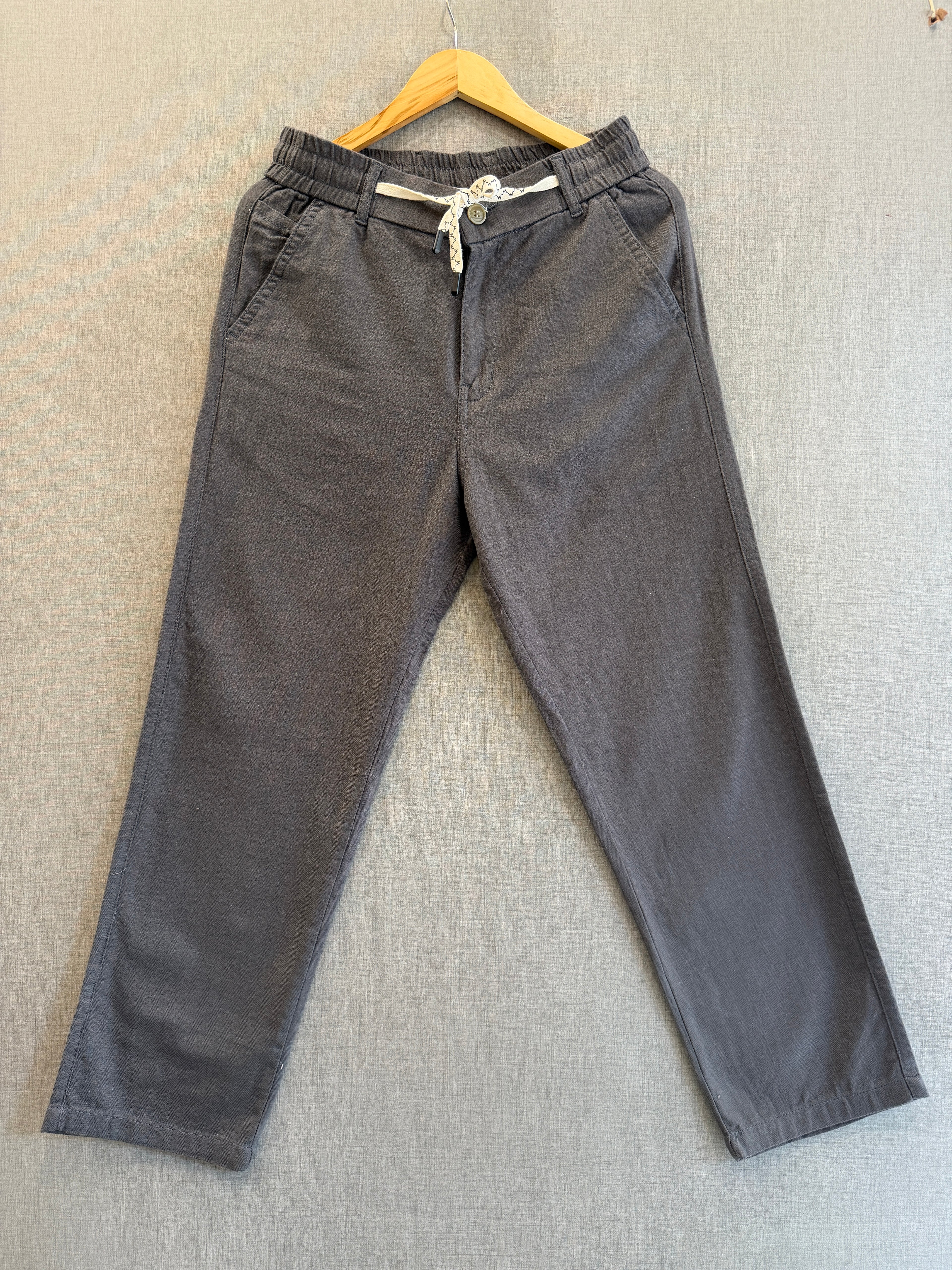Cotton Linen Straight Fit Pant - Charcoal Grey