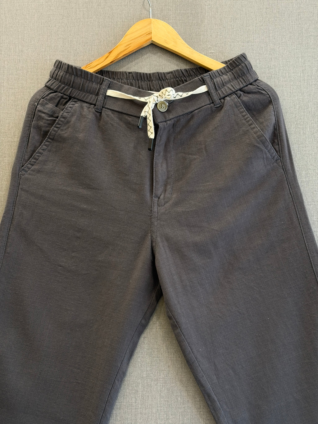 Cotton Linen Straight Fit Pant - Charcoal Grey