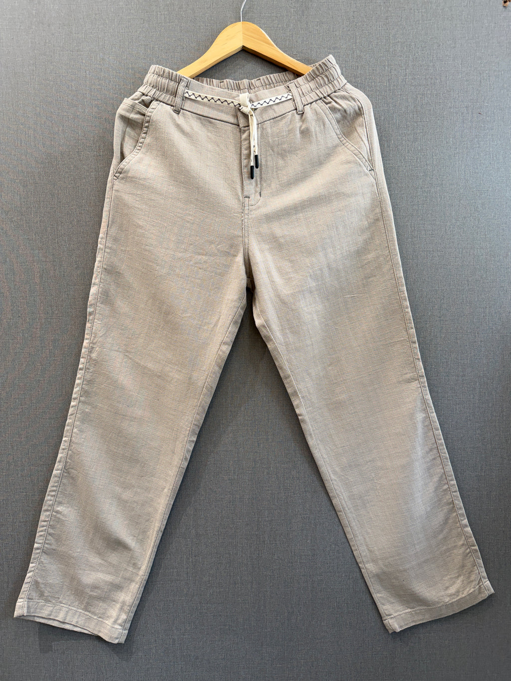 Cotton Linen Straight Fit Pant - Stone Beige