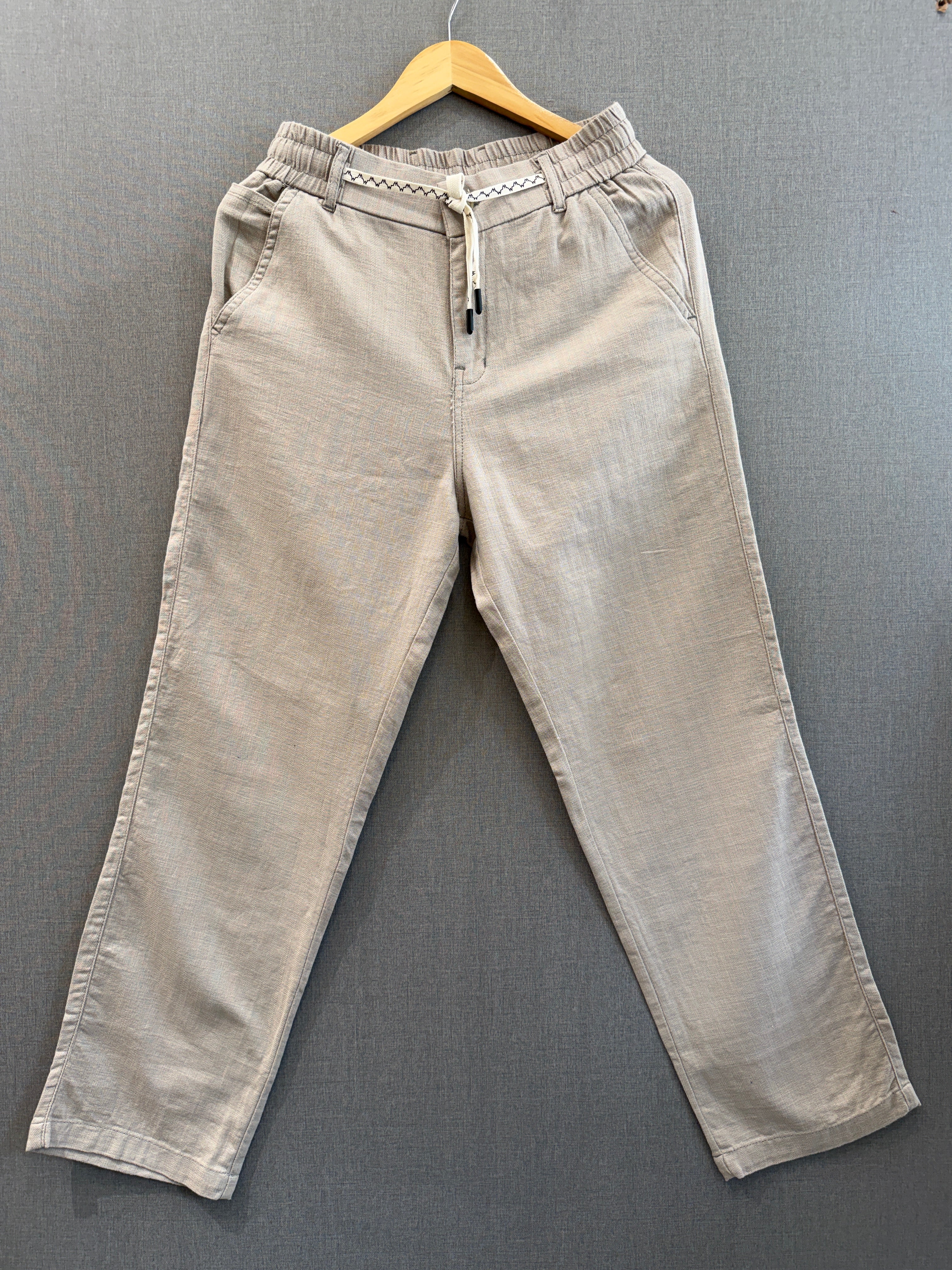 Cotton Linen Straight Fit Pant - Stone Beige