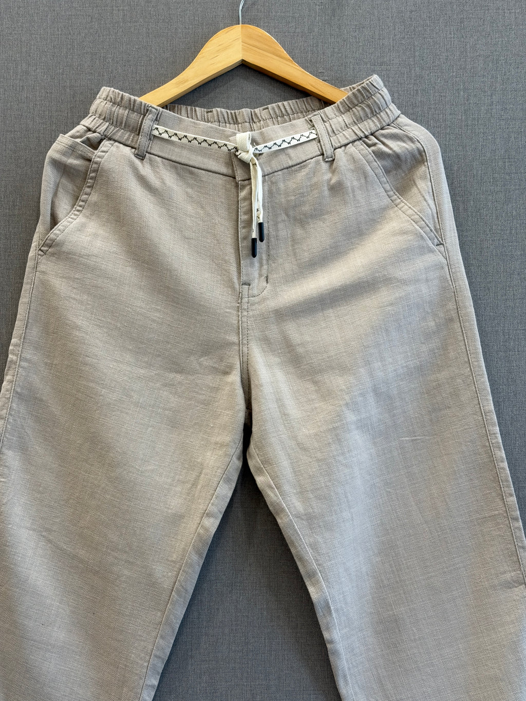 Cotton Linen Straight Fit Pant - Stone Beige