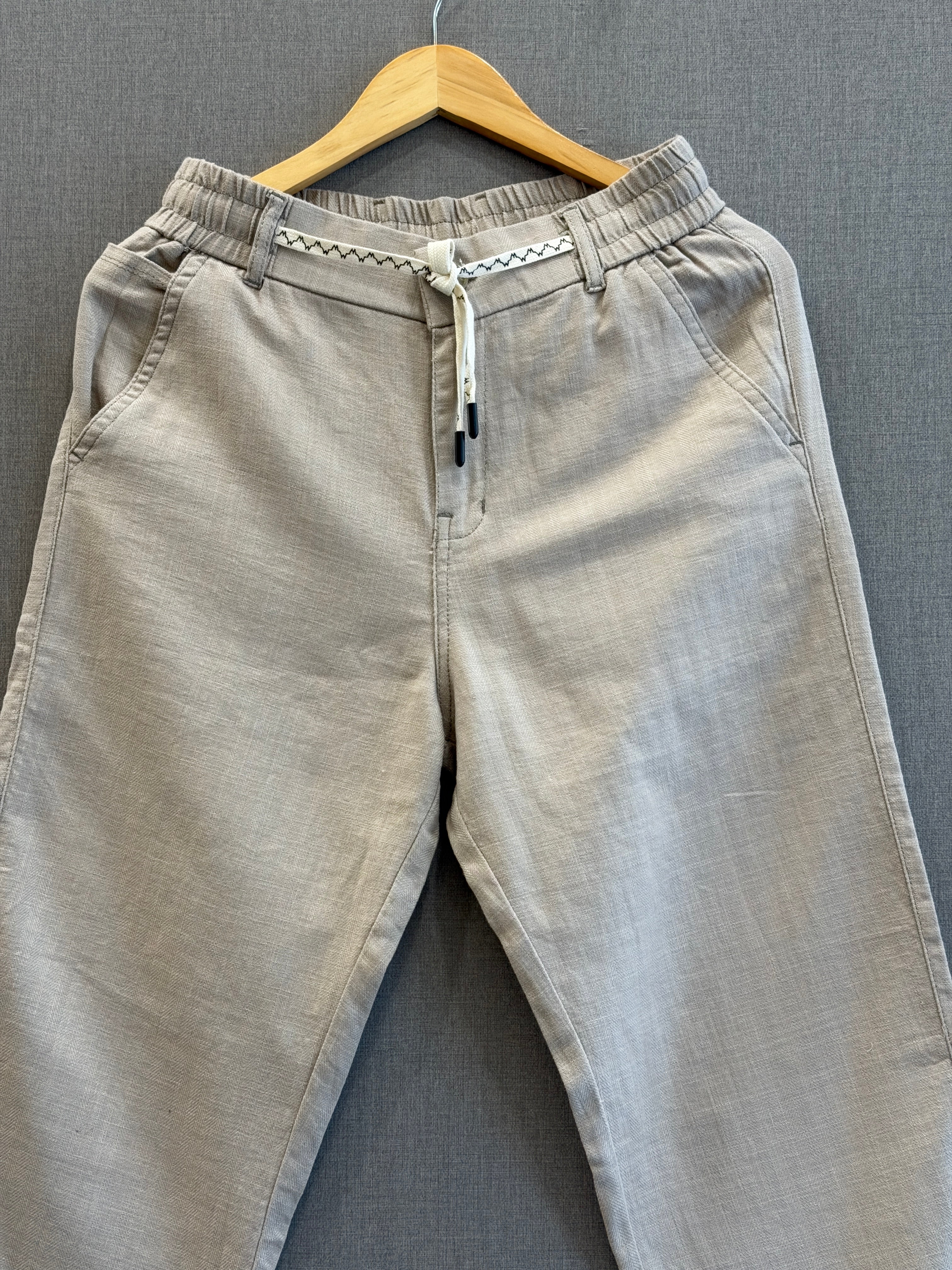 Cotton Linen Straight Fit Pant - Stone Beige