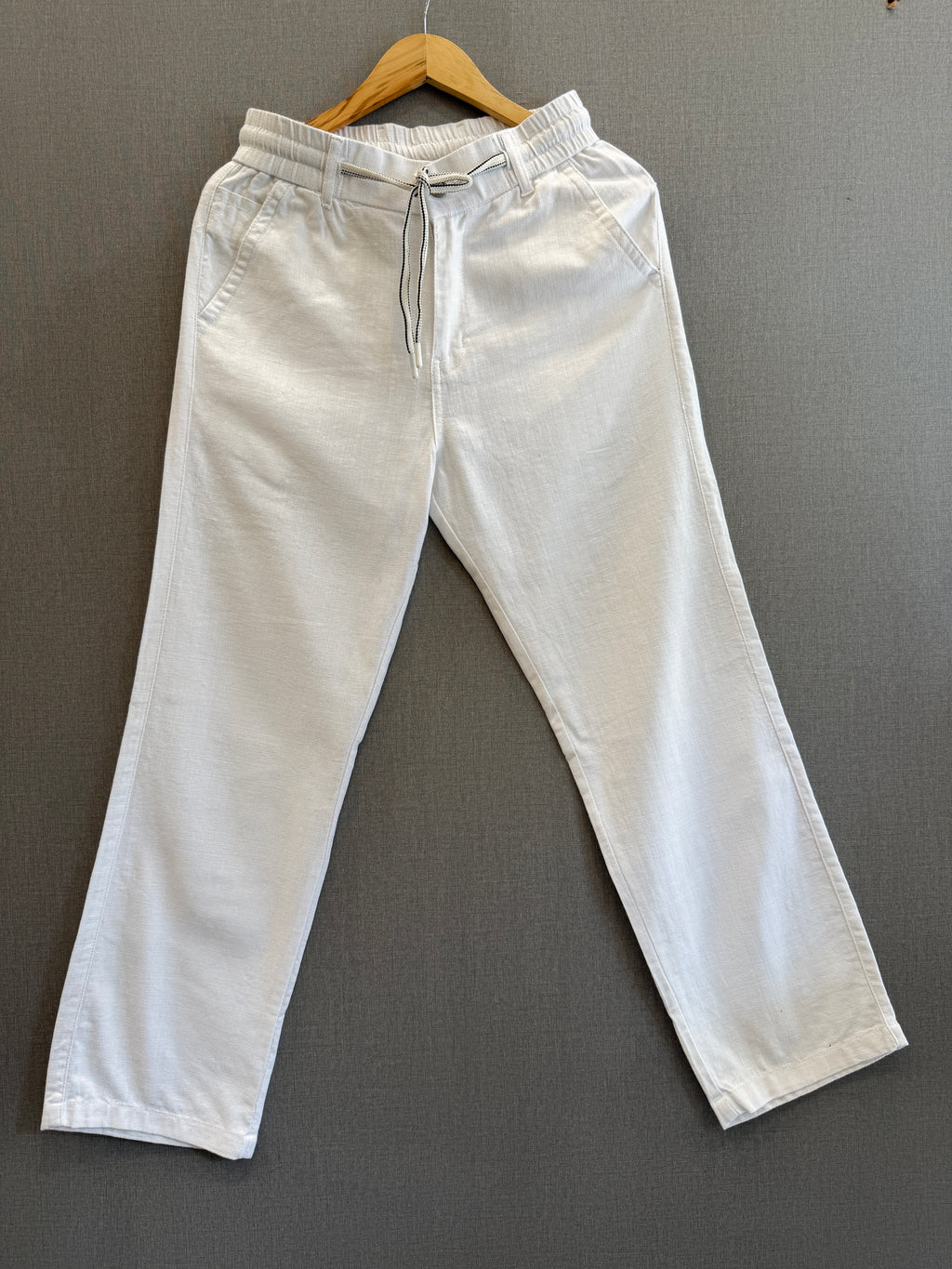 Cotton Linen Straight Fit Pant - Pure White