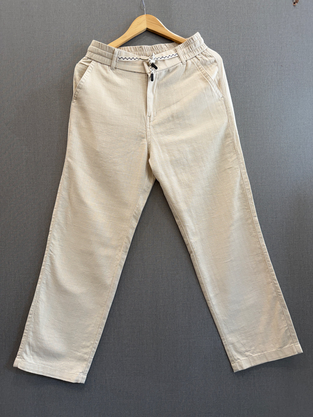 Cotton Linen Straight Fit Pant - Sand Beige