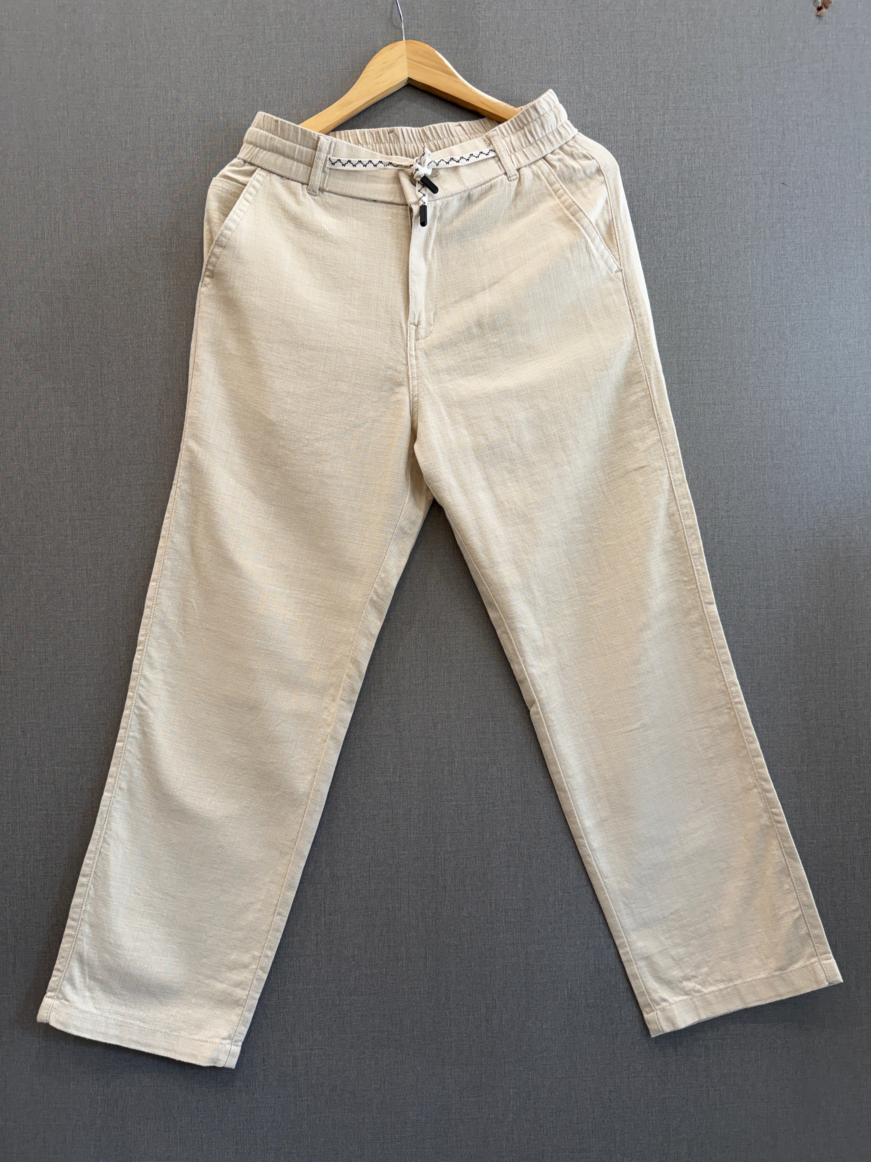 Cotton Linen Straight Fit Pant - Sand Beige