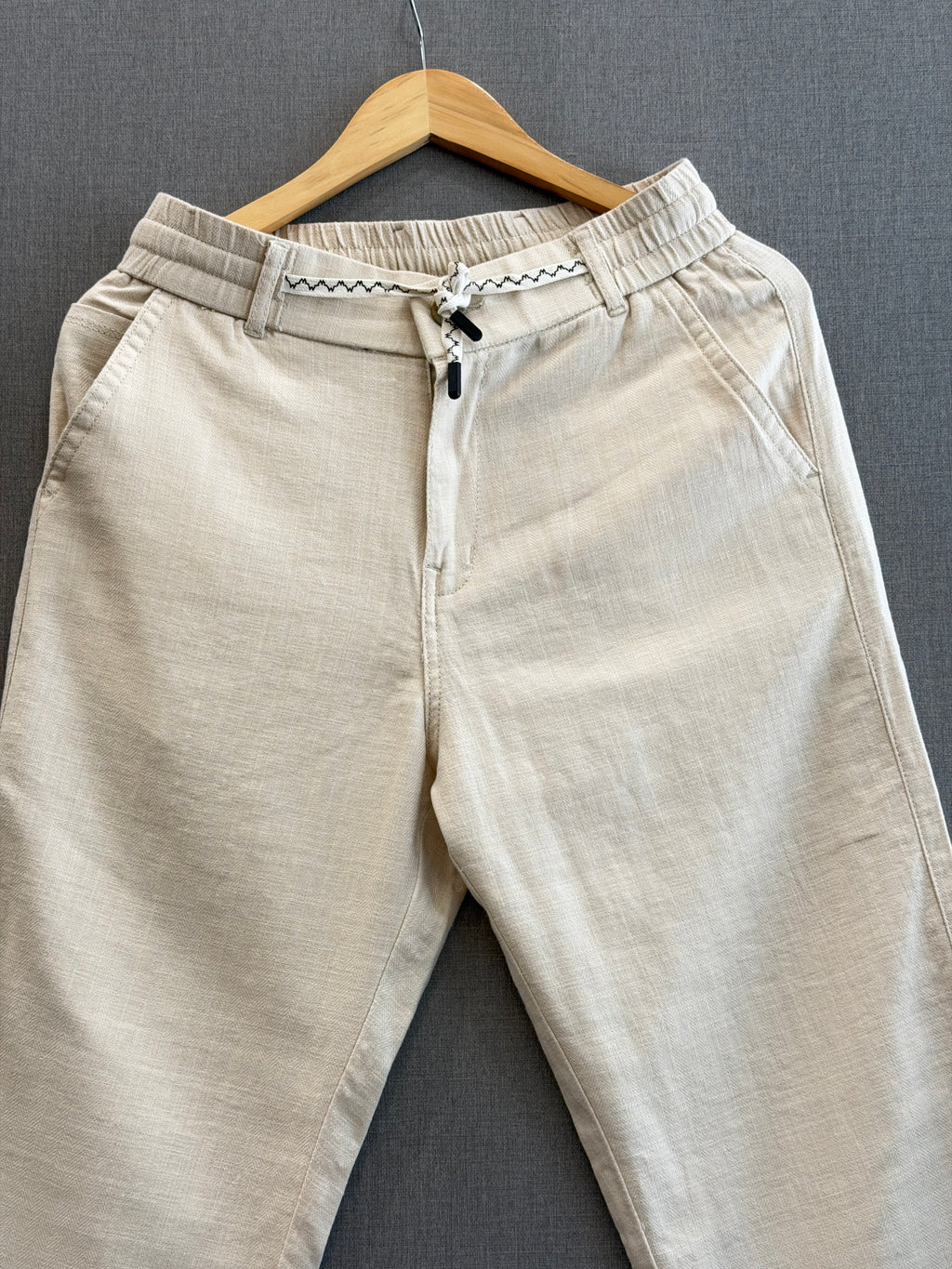 Cotton Linen Straight Fit Pant - Sand Beige