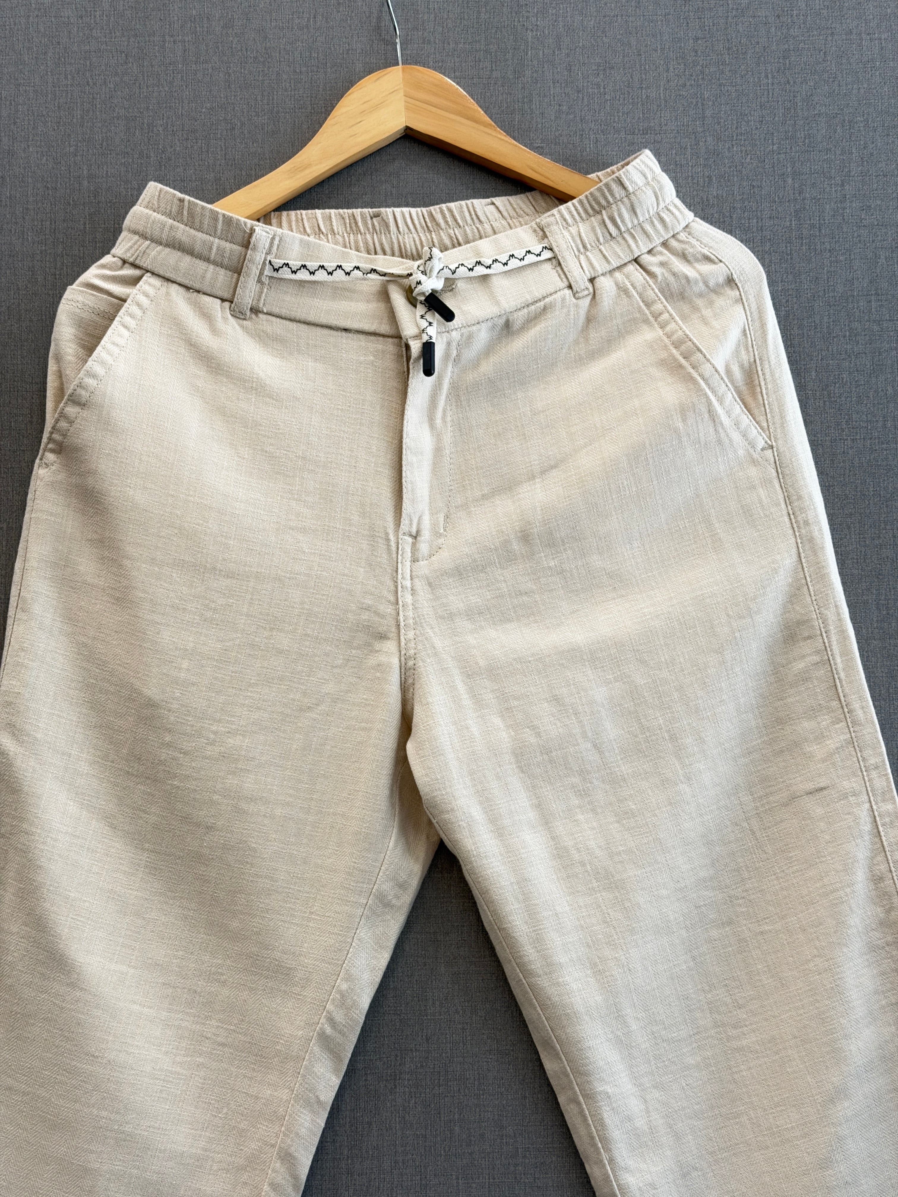 Cotton Linen Straight Fit Pant - Sand Beige