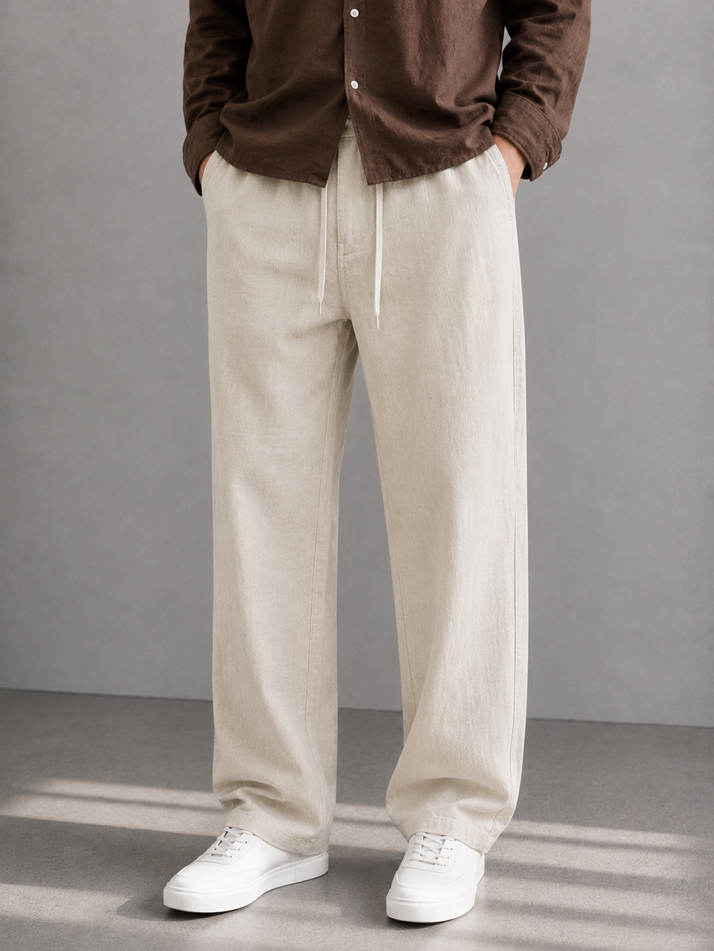 Cotton Linen Straight Fit Pant - Sand Beige