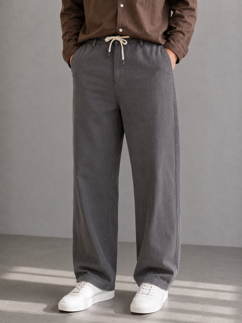 Cotton Linen Straight Fit Pant - Charcoal Grey
