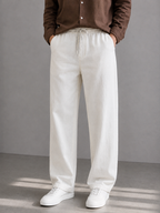 Cotton Linen Straight Fit Pant - Pure White