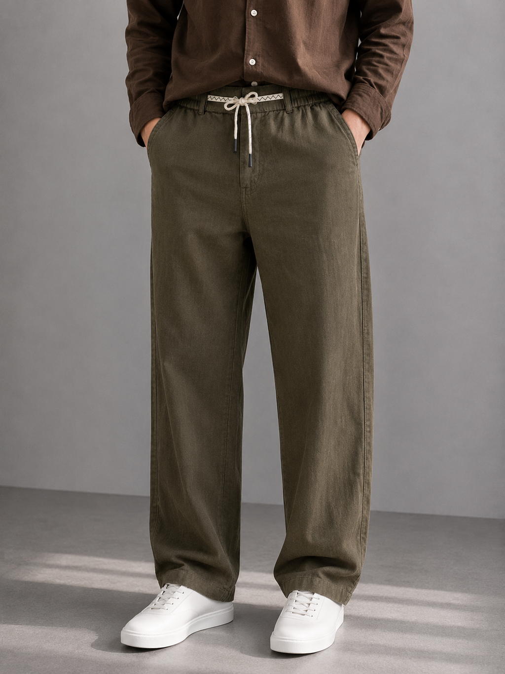 Cotton Linen Straight Fit Pant - Coffee Brown