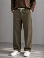 Cotton Linen Straight Fit Pant - Coffee Brown