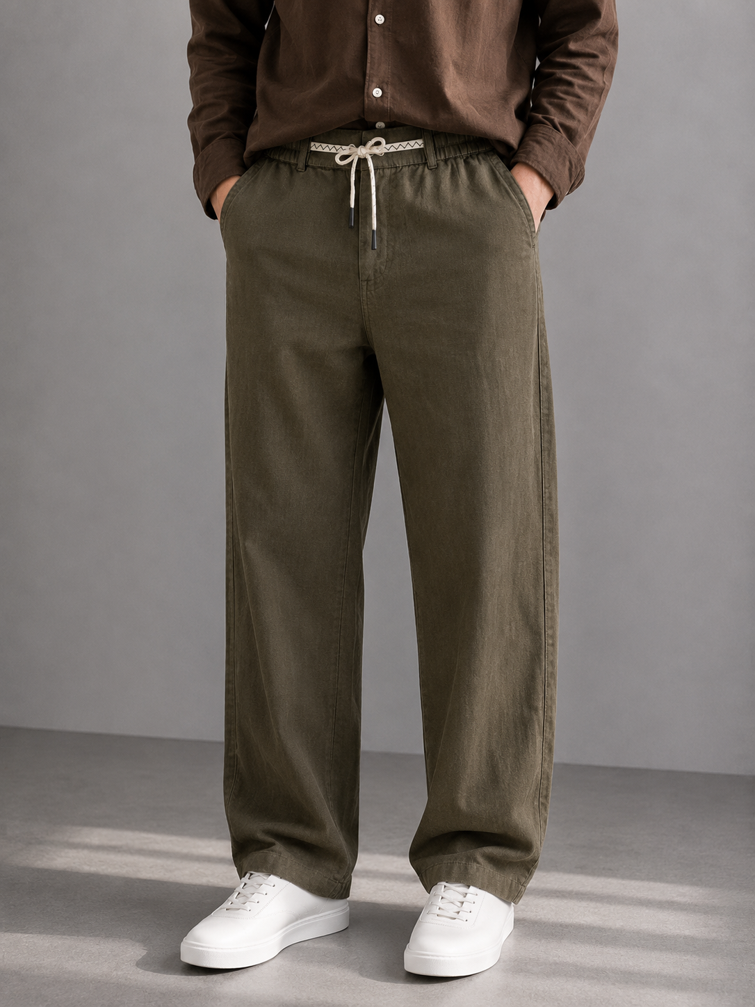 Cotton Linen Straight Fit Pant - Coffee Brown