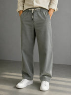Cotton Linen Straight Fit Pant - Grey Olive