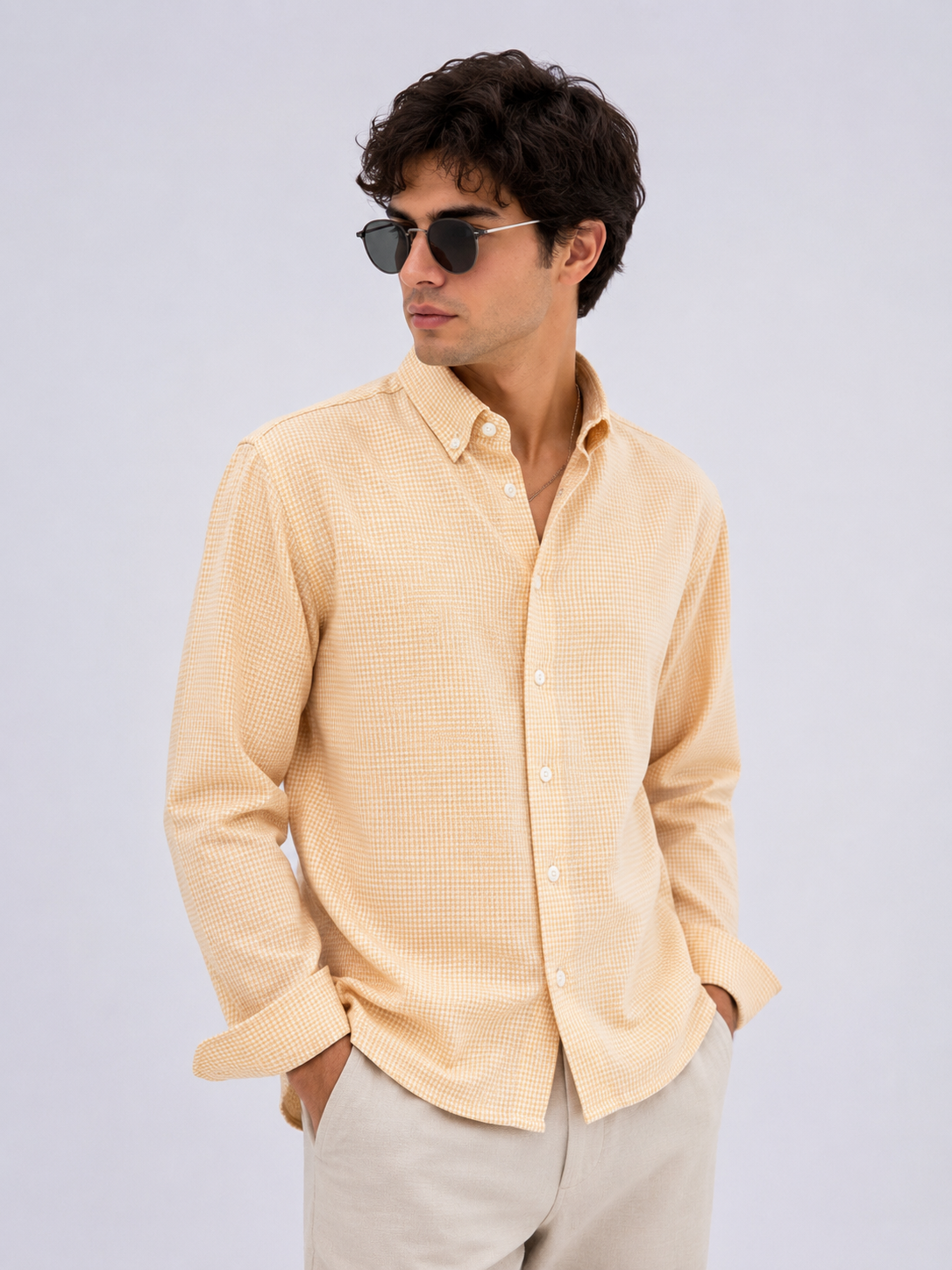 Micro Check Oxford Shirt - Sand Beige