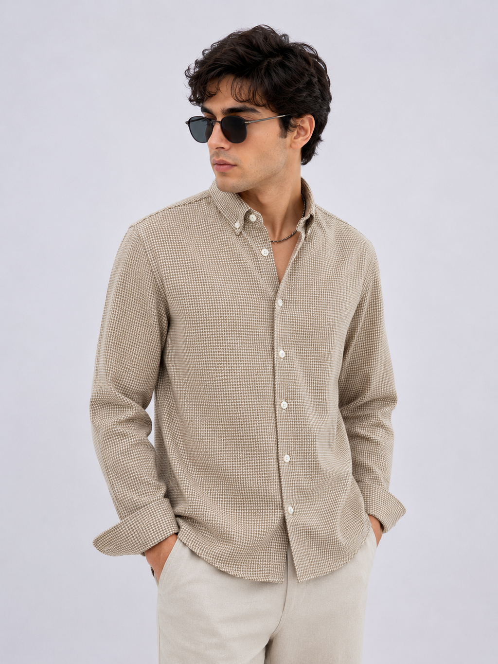 Micro Check Oxford Shirt - Amber Brown
