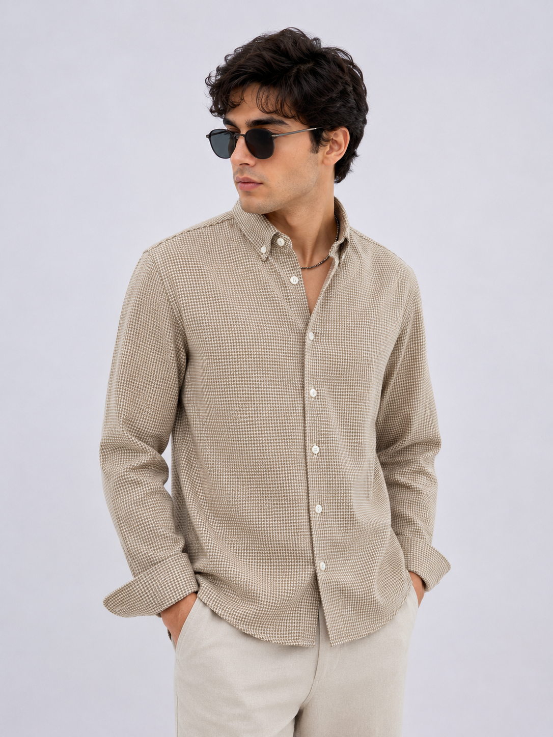 Micro Check Oxford Shirt - Amber Brown