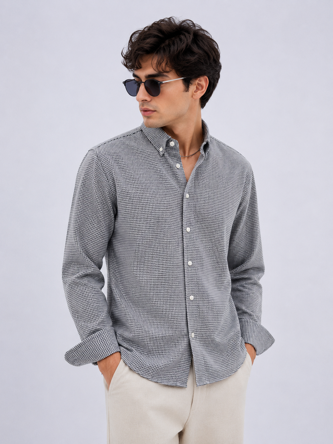 Micro Check Oxford Shirt - Charcoal Black