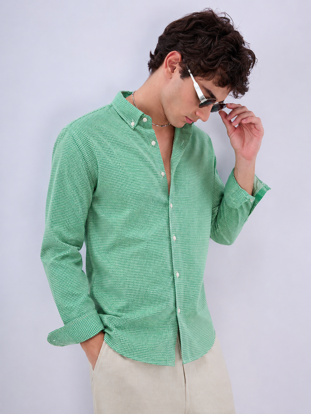 Micro Check Oxford Shirt - Emerald Green