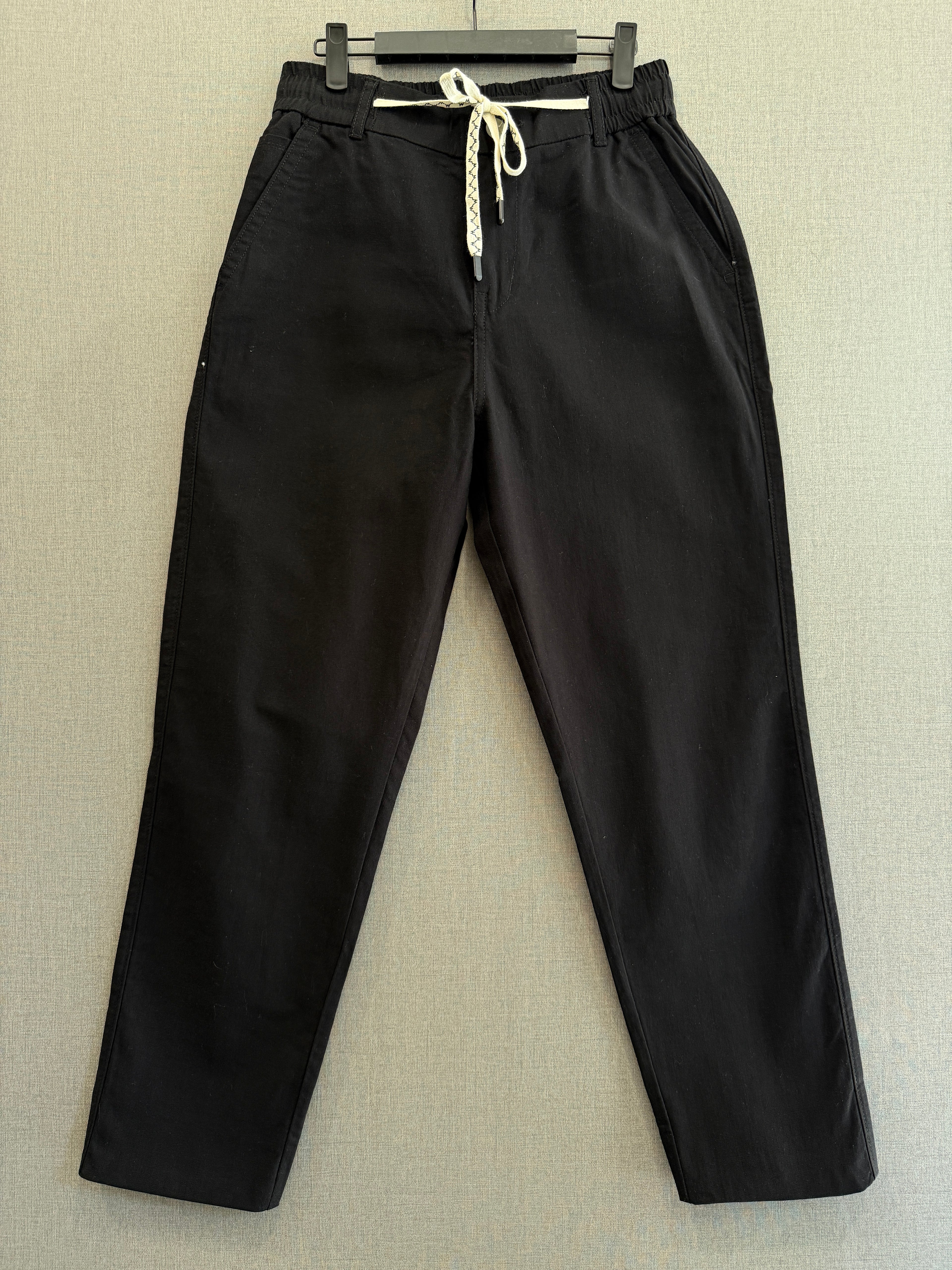 Jet Black Regular Fit Linen Trousers