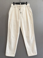 Ivory Cream Regular Fit Linen Trousers