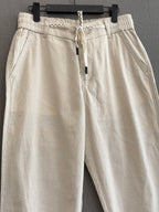 Ivory Cream Regular Fit Linen Trousers