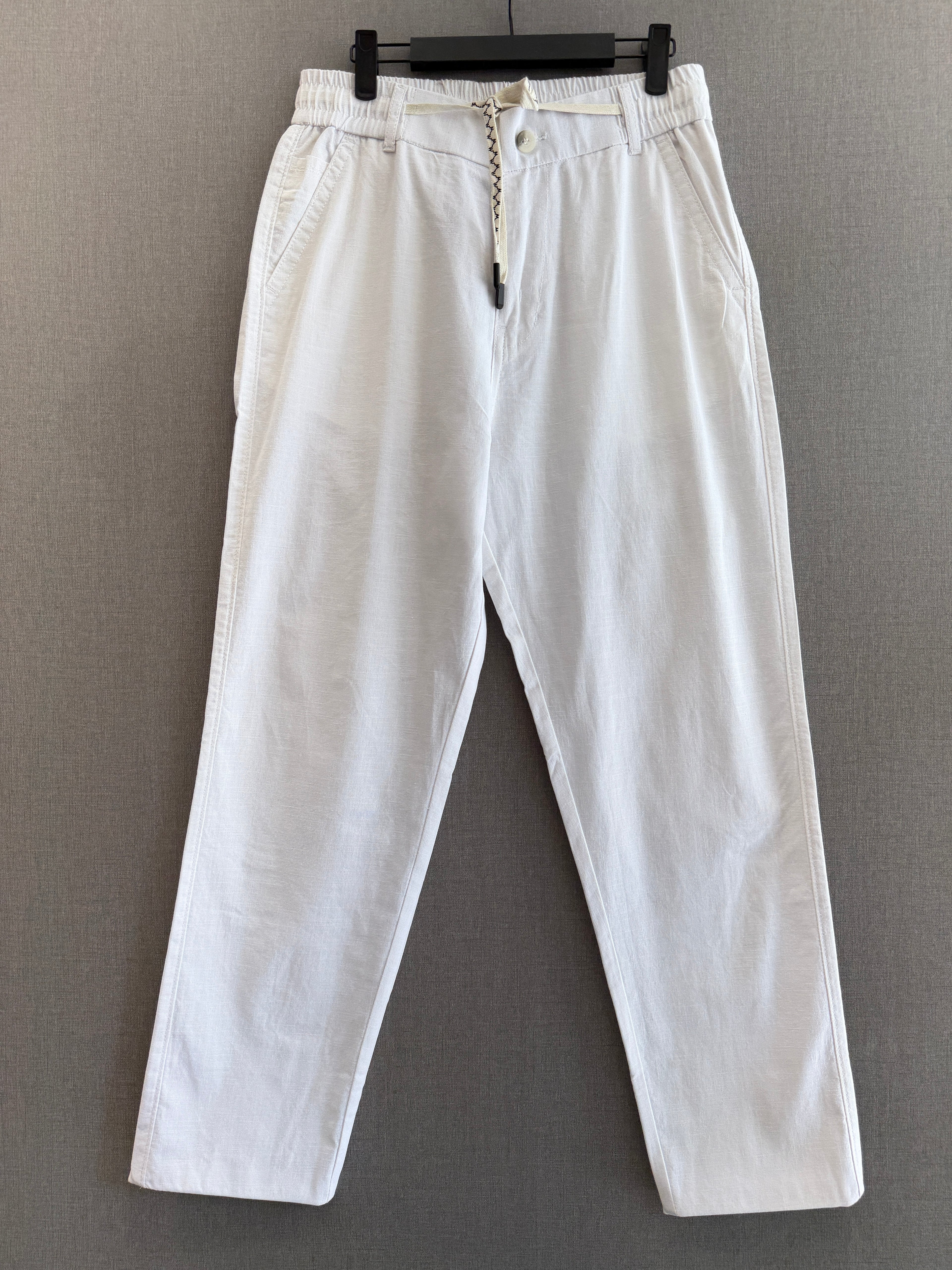 Pure White Regular Fit Linen Trousers
