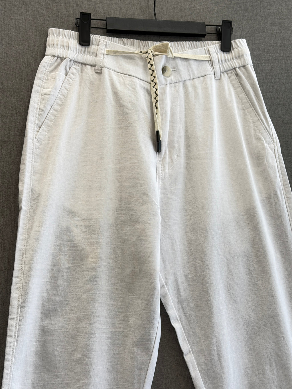 Pure White Regular Fit Linen Trousers