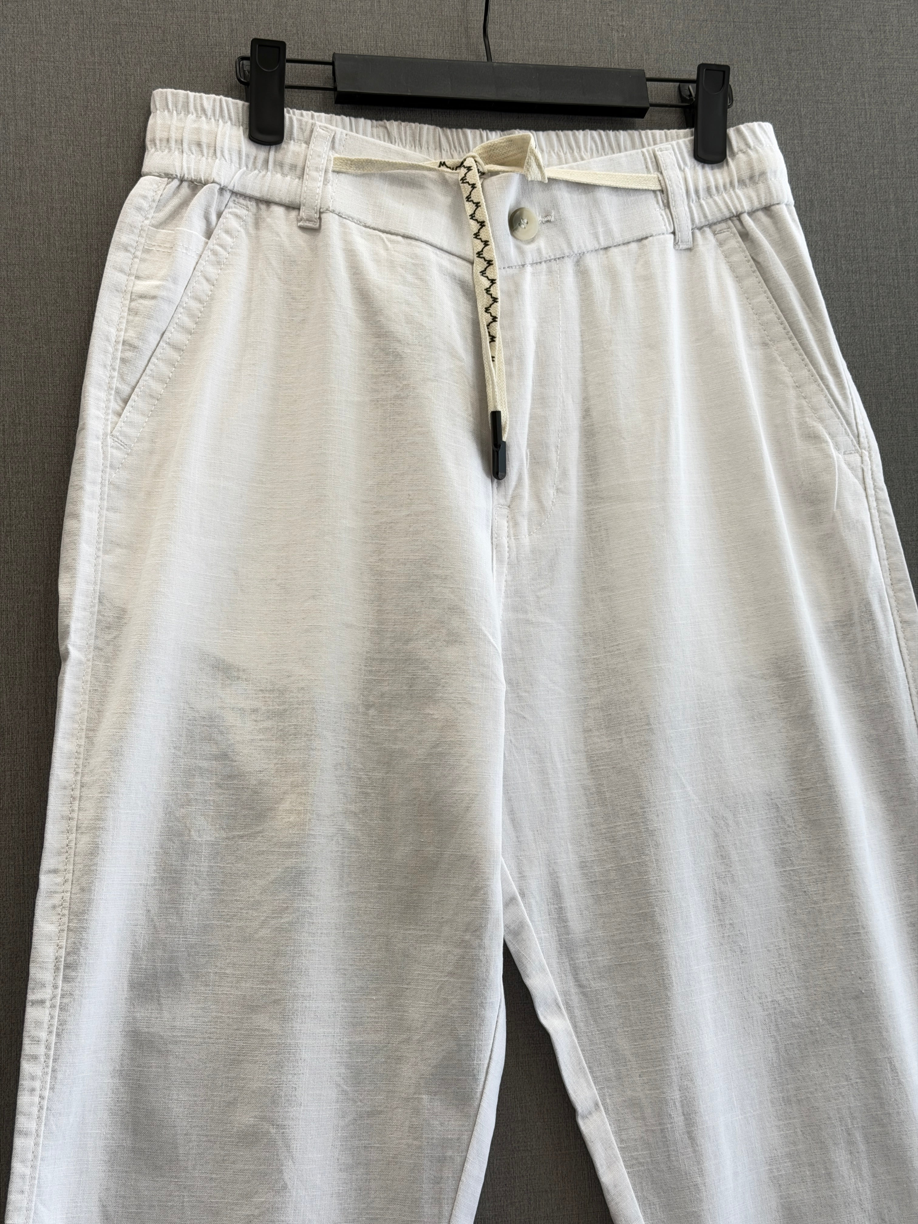 Pure White Regular Fit Linen Trousers