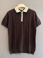Cable Knit Zip Polo - Espresso Brown