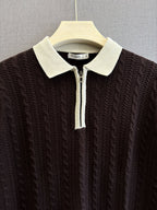 Cable Knit Zip Polo - Espresso Brown