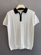 Cable Knit Zip Polo - Ivory White
