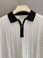 Cable Knit Zip Polo - Ivory White
