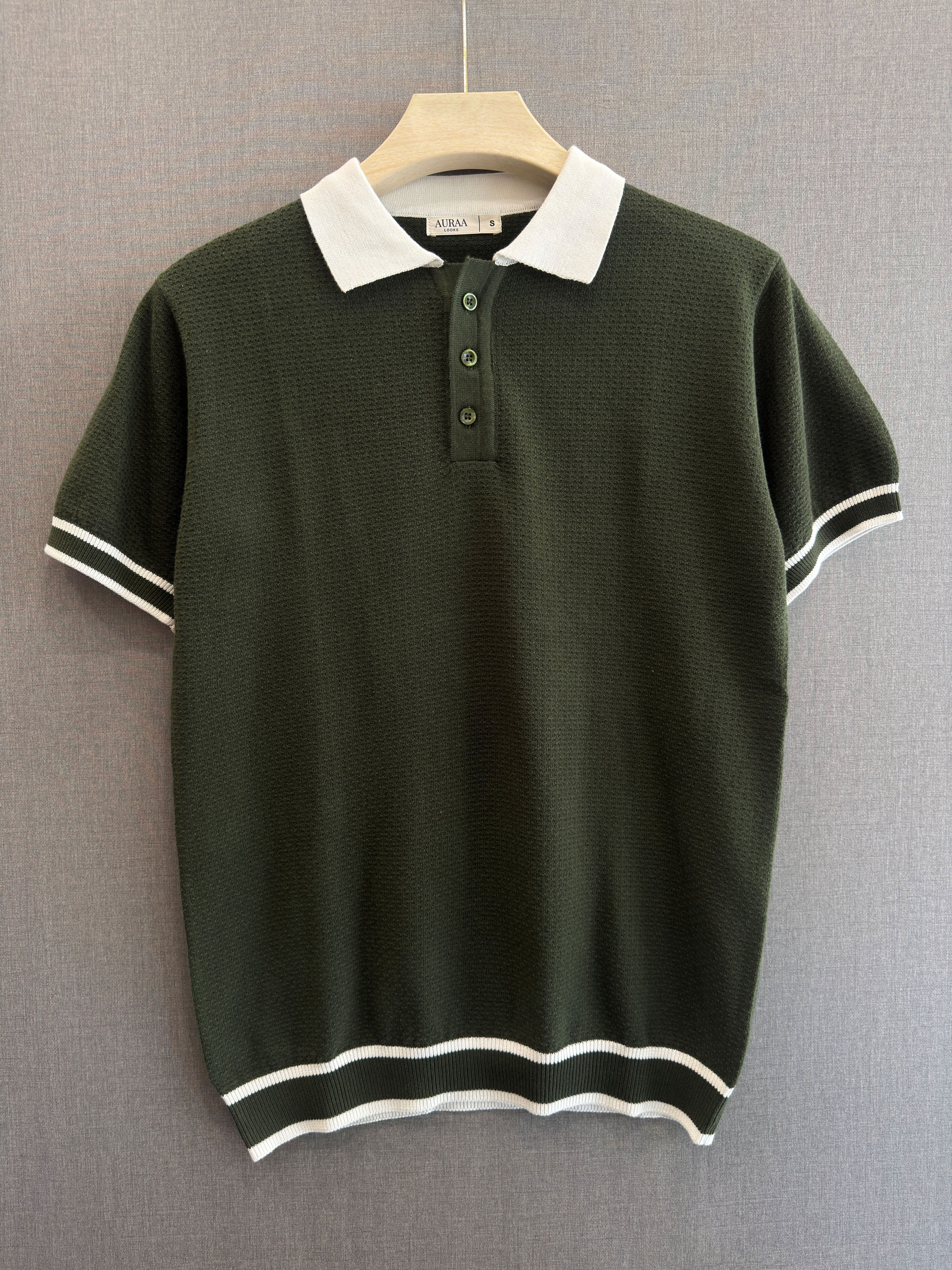 Textured Knit Polo - Forest Green