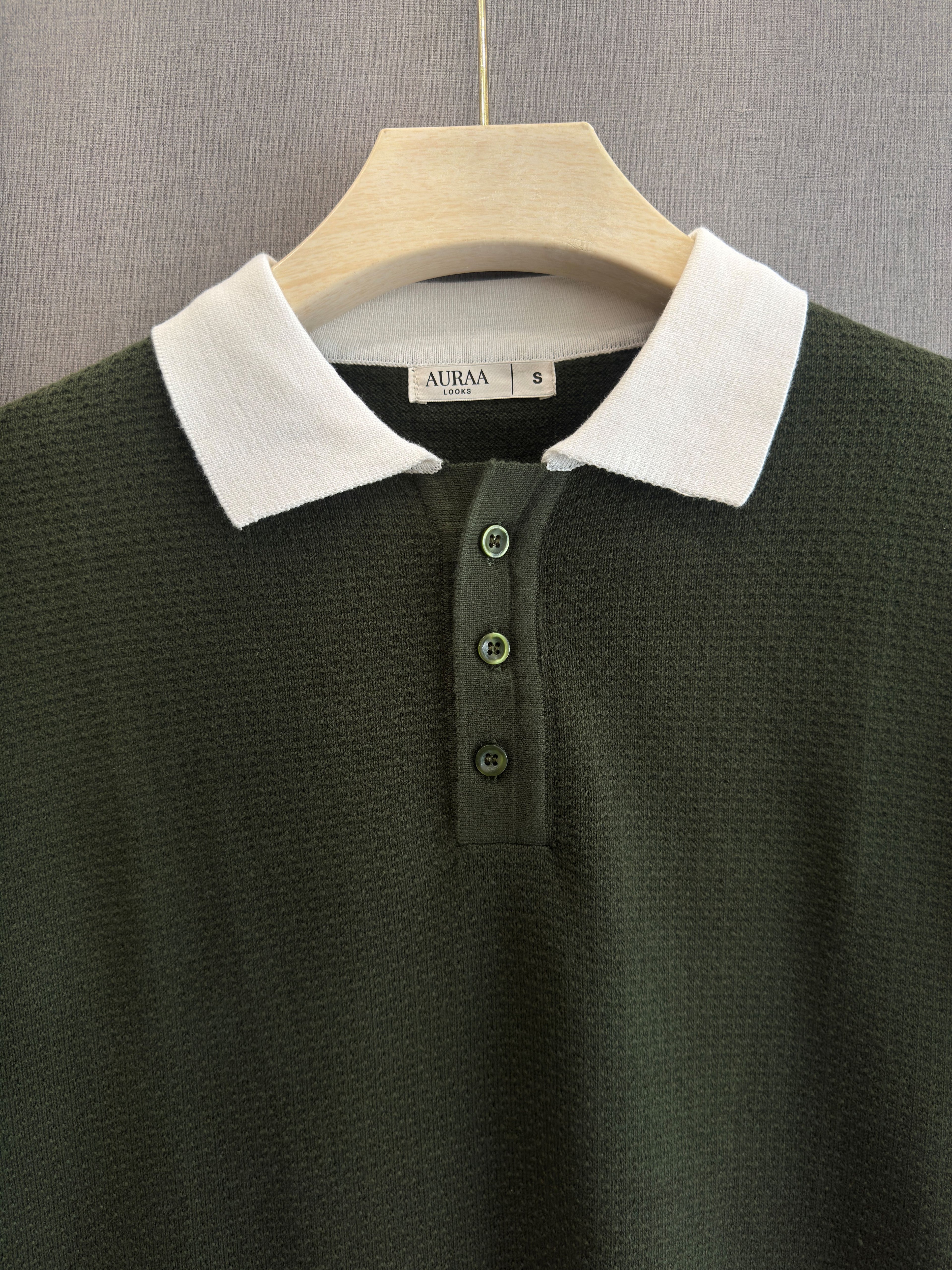 Textured Knit Polo - Forest Green