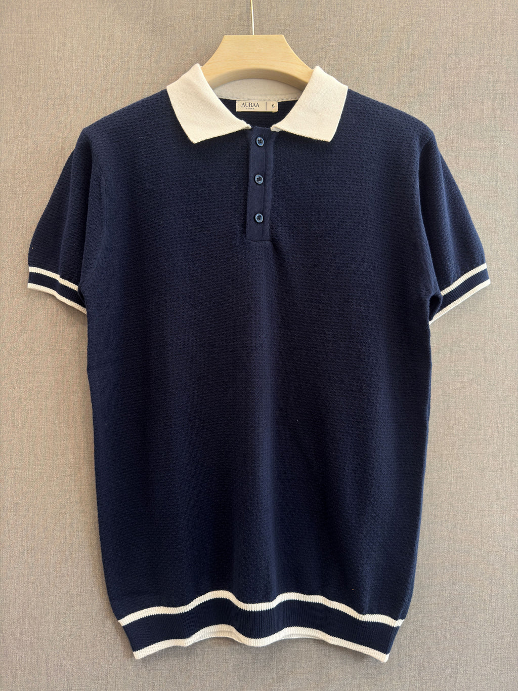 Textured Knit Polo - Navy Blue