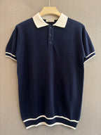 Textured Knit Polo - Navy Blue