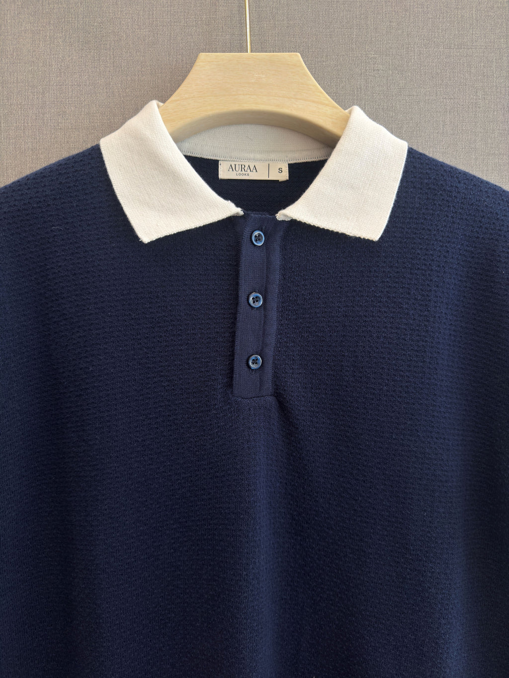Textured Knit Polo - Navy Blue
