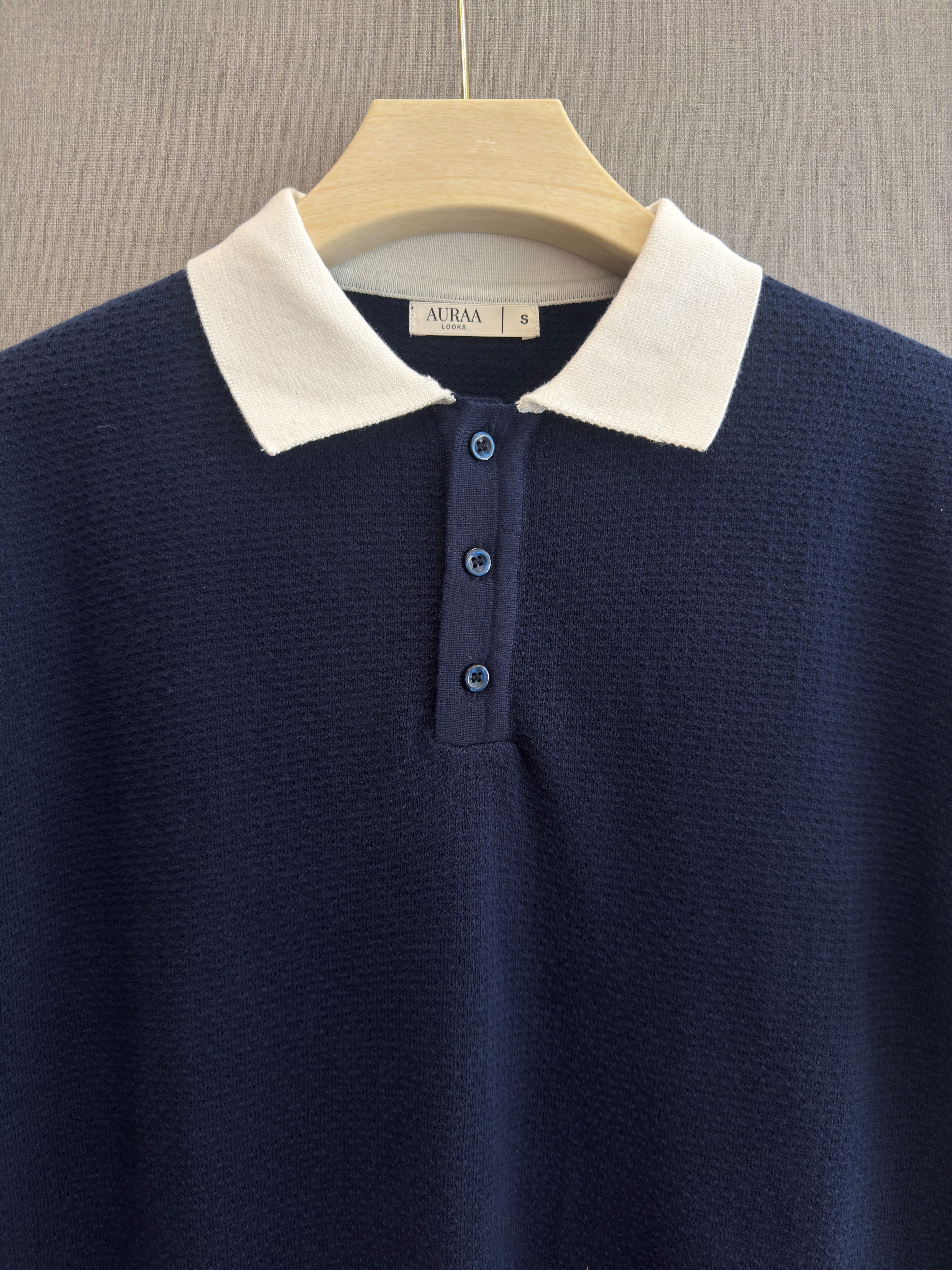 Textured Knit Polo - Navy Blue