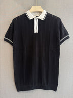 Chevron Knit Polo - Black