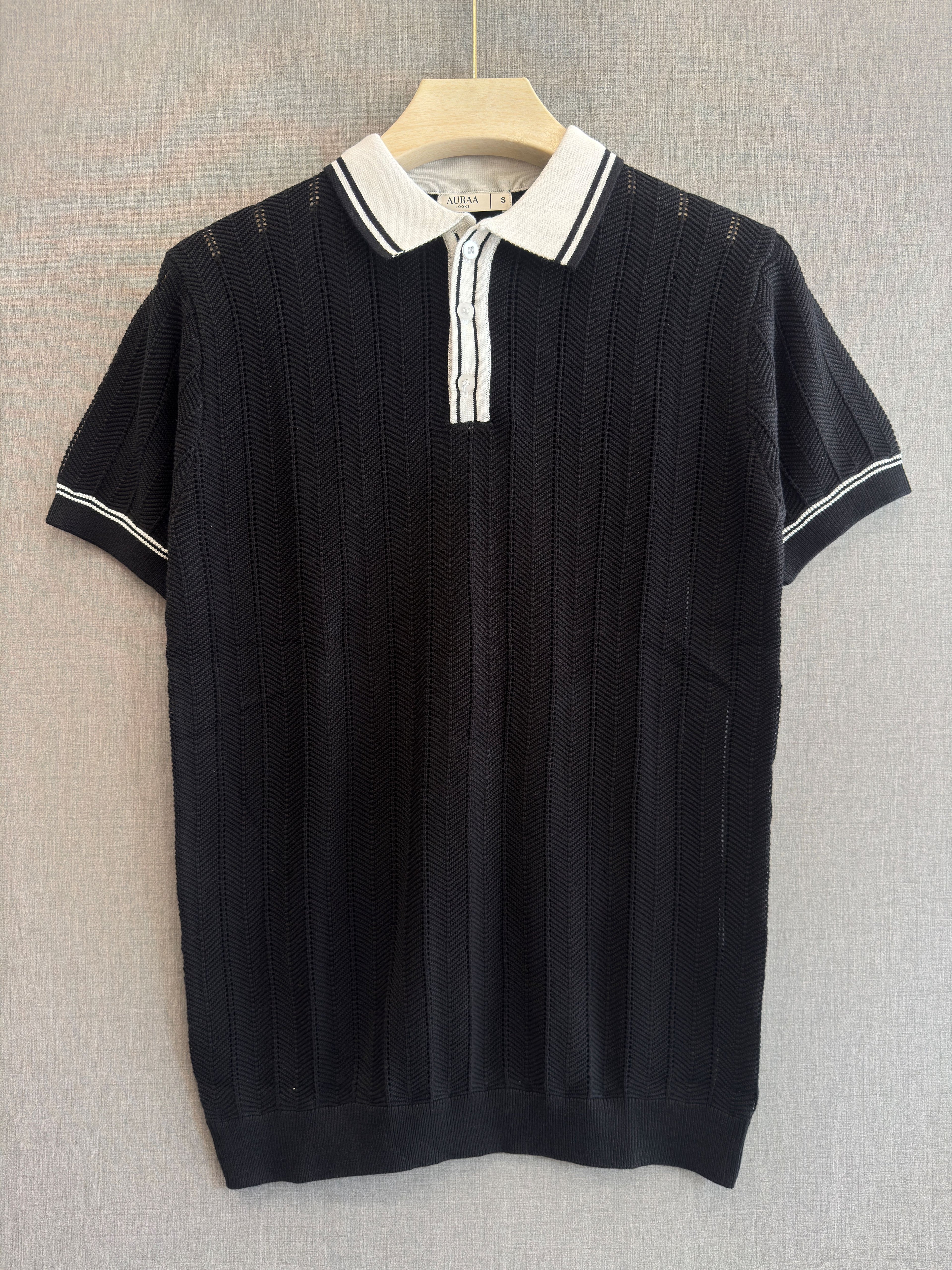 Chevron Knit Polo - Black